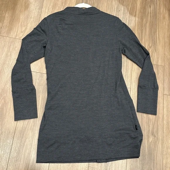 Icebreaker Women Lrg Long Button Up Cardigan Dark Gray Merino Wool Pockets EUC - Picture 10 of 13